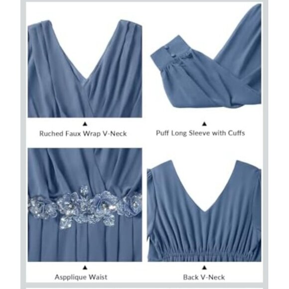 Pinup Womens Formal Plus Size 22W Blue Chiffon Mother Of The Bride Dress - Picture 4 of 16